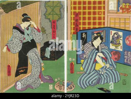 Kunisada, B, Work, attori Kataoka Ichizo e Nakamura Fukusuke nella commedia Kanadeho chusingura (fedeli vassalli), 1857, xilografie a colori, grafica Foto Stock