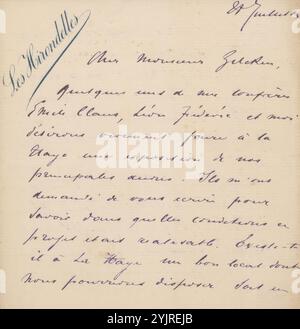 Lettera a Philip Zilcken, lettera, stampata, scrittore: Albert Baertsoen, Ostenda, 21 luglio 1892, inchiostro per carta, scrittura, penna, stampa, mostra temporanea, "Salon", l'Aia, Amsterdam, Philip Zilcken, Emile Claus, Léon Frédéric Foto Stock