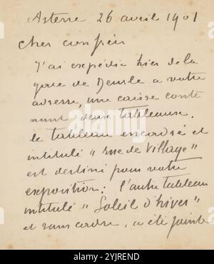 Lettera a Philip Zilcken, lettera, scrittore: Emile Claus, Astène, 26 aprile 1901, inchiostro di carta, scrittura, penna, Philip Zilcken, Elsevier's Geillustreerd Maandschrift, Pol de Mont Foto Stock