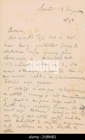 Lettera a Jan Veth, datata 18 agosto. In Later Hand 1890., scrittore: Isaac Israels, Amsterdam, 1875 - 1925, inchiostro di carta, scrivere, penna, passioni, emozioni, affetto, disegno, stampa, denaro, Jan Veth, Nederlandsche Etsclub, Eduard Karsen Foto Stock