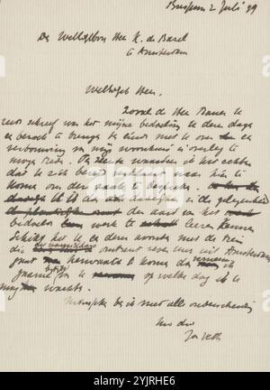 Lettera a Karel Petrus Cornelis de Bazel, scrittore: Jan Veth, Bussum, 2 luglio 1899, inchiostro di carta, scrittura, penna, architettura, Karel Petrus Cornelis de Bazel, Wilhelm Cornelis Bauer Foto Stock