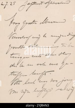 Lettera ad Anna Dorothea Dirks, stampata, scrittrice: Jonkheer Jan Six, Hilversum, 2-lug-1925, carta inchiostro, scrittura, penna, vita familiare, Anna Dorothea Dirks, Jan Veth Foto Stock