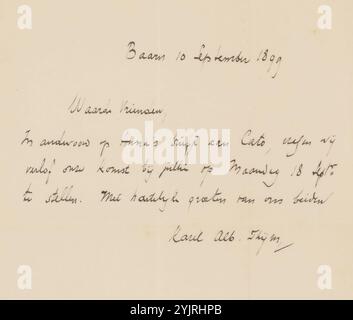 Lettera a Jan Veth e Anna Dorothea Dirks, scrittore: Karel Johan Lodewijk Alberdingk Thijm, Baarn, 10 settembre 1899, carta inchiostro, scrittura, Pen, Jan Veth, Anna Dorothea Dirks Foto Stock