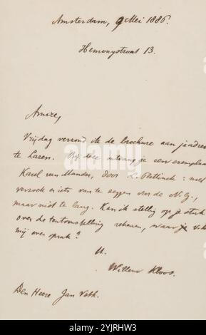 Lettera a Jan Veth, scrittore: Willem Kloos, Amsterdam, 9 maggio 1886, inchiostro di carta, scrittura, penna, esposizione, arte, Jan Veth, De New Guide, Lodewijk van Deyssel Foto Stock