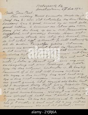 Lettera a Jan Veth, scrittore: Willem Witsen, Amsterdam, 27-dic-1921, inchiostro in carta foderata, scrittura, penna, persona storica anonima raffigurata, pittura (compresa l'illuminazione di libri, la pittura in miniatura), arti grafiche, disegno, viaggio, turismo, Giava, Indie Orientali olandesi, Jan Veth, Isaac Israels Foto Stock