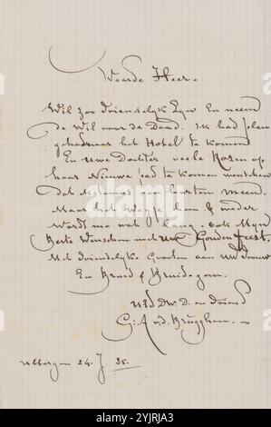 Lettera ad Ary Johannes Lamme, scrittore: Guillaume Anne van der Brugghen, Ubbergen, 24 gennaio 1885 - 24 luglio 1885, carta a scacchi, inchiostro, scrittura, penna, vita familiare, Ary Johannes lame Foto Stock