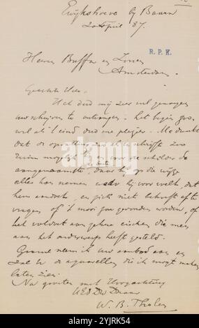 Lettera a Frans Buffa en Zonen, scrittore: Willem Bastiaan Tholen, Ewijkshoeve, 20 aprile 1887, inchiostro di carta, scrittura, penna, disegno, Frans Buffa en Zonen Foto Stock