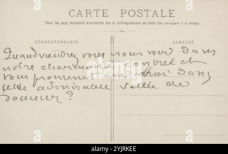 Cartolina fotografica ad Andries Bonger, cartolina fotografica, scrittore: Émile Bernard, creatore: Anonimo, dopo foto di: L. Durand, editore: L. Durand, scrittore: Parigi, dopo foto di: Tonnerre, editore: Tonnerre, in o prima del 28-set -1908, inchiostro di cartone, scrittura, penna, fotostampa, soggetto, Tonnerre, Andries Bonger Foto Stock