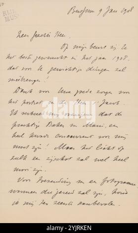 Lettera a Pieter Haverkorn van Rijsewijk, lettera, stampata, scrittore: Jan Veth, Bussum, 9 gennaio 1908, inchiostro di carta, scrittura, penna, personaggi storici (ritratti e scene della vita) , le arti grafiche, Pieter Haverkorn van Rijsewijk, Pieter Lodewijk Tak Foto Stock