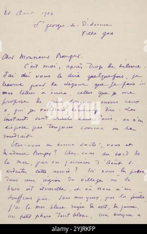 Lettera ad Andries Bonger, stampata, scrittrice: Odilon Redon, Saint-Georges-de-Didonne, 21-ago-1904, inchiostro di carta, scrittura, penna, disegno, esposizione, arte, arti grafiche, pittura (compresa l'illuminazione di libri, la pittura in miniatura), stampati, Parigi, America settentrionale e centrale, Bruxelles (città), Borgogna, India, Andries Bonger, Edmond Picard, Henri Louis Ambroise Vollard, Émile Bernard, Paul Cézanne, Kunsthandel Durand Ruel, Roger Marx, Alfred Dreyfus Foto Stock