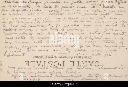 Cartolina fotografica ad Andries Bonger, cartolina, scrittore: Odilon Redon, produttore: Anonimo, Parigi, 1 febbraio 1913, inchiostro di cartone, scrittura, penna, fotostampa, Andries Bonger Foto Stock