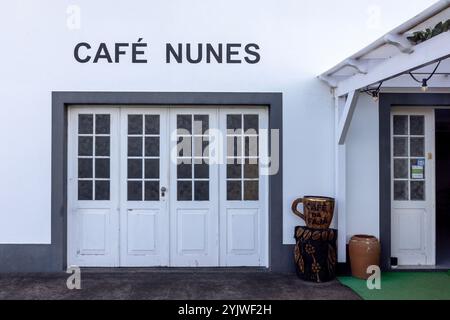 Nascosta nell'affascinante villaggio di Faja dos Vimes, l'isola di Sao Jorge, Azzorre, è l'unica piantagione di caffè d'Europa. Foto Stock