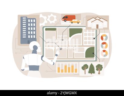 Illustrazione vettoriale del concetto astratto di pianificazione urbana ottimizzata per l'INTELLIGENZA ARTIFICIALE. Illustrazione Vettoriale