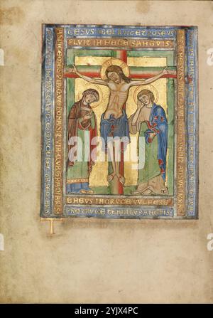 Iniziale T: La Crocifissione; Messale, circa 1180. Foto Stock