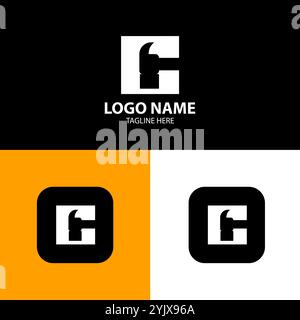 Lettera C vettore di progettazione del logo del martello Illustrazione Vettoriale