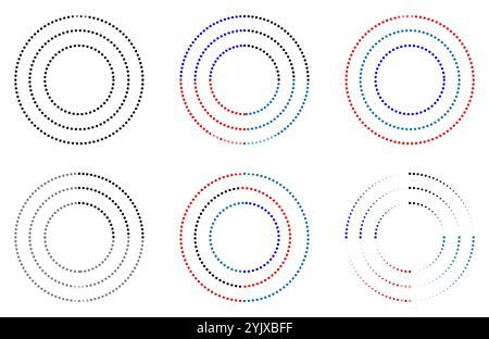 Cerchi punteggiati. Illustrazione vettoriale cerchio a punti su sfondo bianco. Illustrazione Vettoriale