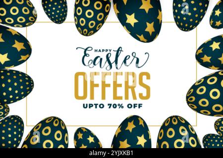 offerta di pasqua e banner di vendita con uova d'oro Illustrazione Vettoriale