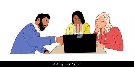 Coach uomo d'affari che lavora con un laptop con un collega Illustrazione Vettoriale
