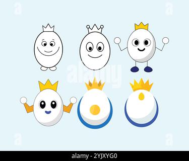 Set di personaggi dei cartoni animati World egg day Vector Illustartion White egg king con doratura Illustrazione Vettoriale