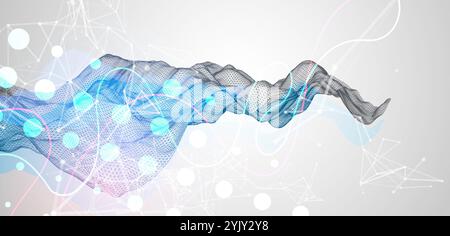 Forma d'onda di cornice astratta con macchie colorate e linee curve. Effetto plesso. Vettore disegnato a mano. Illustrazione Vettoriale