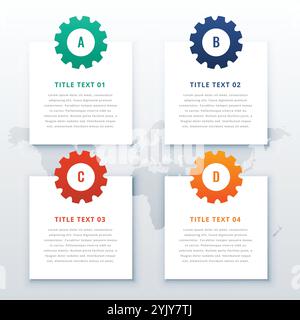 Ingranaggi ed infografico sfondo con quattro fasi Illustrazione Vettoriale