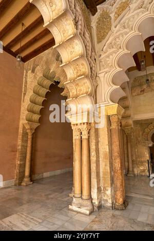 Nelle sale nord moresche di Taifa del Palazzo Aljaferia, Saragozza, Spagna Foto Stock