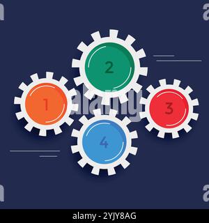 Quattro fasi ingranaggi sfondo infografico Illustrazione Vettoriale