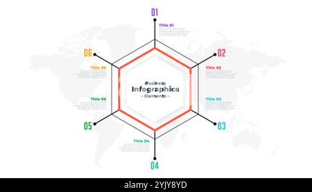 Sei fasi sottile linea business infografico modello di presentazione Illustrazione Vettoriale