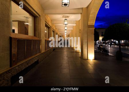 Vista notturna su Piazza Spagna, città di Ronda, Andalusia, Spagna Foto Stock