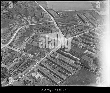 Albert Woollen Mills e l'area intorno ad Albert Square, Yeadon, West Yorkshire, 1930. Foto Stock