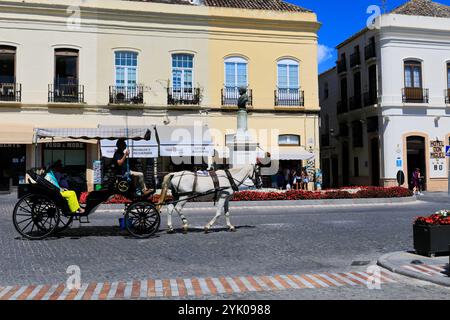 Giro in carrozza a cavallo in Piazza Spagna, città di Ronda, Andalusia, Spagna Foto Stock