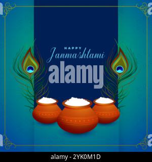 Happy janmashtami dahi handi sullo sfondo del festival Illustrazione Vettoriale