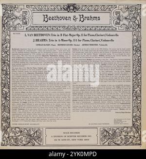 Copertina in vinile vintage. Ludwig van Beethoven, Johannes Brahms, Conrad Hansen pianoforte, Heinrich Geuser clarinetto, Arthur Troester violoncello Foto Stock