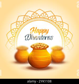 Bella felice dhanteras festival decorativo design della scheda Illustrazione Vettoriale