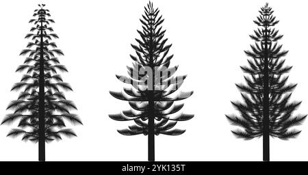 alberi di pino creano uno stile di silhouette. illustrazione vettoriale isolata su sfondo bianco. Illustrazione Vettoriale