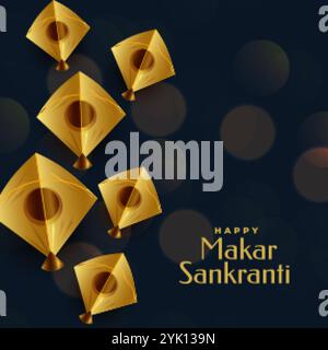 Felice makar sankranti festival saluto con golden kite Illustrazione Vettoriale