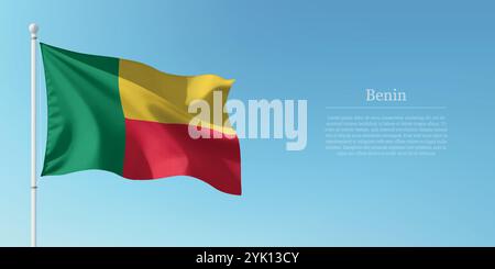 Sventolando la bandiera del Benin su un palo con un cielo blu sullo sfondo con spazio immacolato Illustrazione Vettoriale