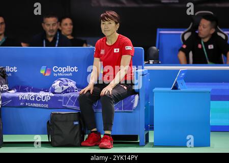 Malaga, Malaga, Spagna. 16 novembre 2024. Capitano ai Sugiyama del Giappone, sulla panchina dei giocatori durante le finali della Billie Jean King Cup 2024 - Womens Tennis (immagine di credito: © Mathias Schulz/ZUMA Press Wire) SOLO PER USO EDITORIALE! Non per USO commerciale! Foto Stock