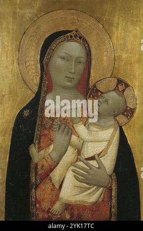 Titolo: La Vergine e il bambino artista: Bernardo Daddi anno: CA. 1340 - 1345 Medio: Tempera e oro su pannello dimensioni: 84 x 54,8 cm ubicazione: Collezione Thyssen-Bornemisza, su deposito presso il Museu Nacional d'Art de Catalunya (MNAC) Foto Stock