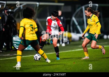 Sittard - Togo Koga del Feyenoord Rotterdam durante il settimo round dell'Azerion Vrouwen Eredivisie nella stagione 2024/2025. Il match è ambientato tra fortuna Sittard V1 V Feyenoord V1 al fortuna Sittard Stadion il 16 novembre 2024 a Sittard, nei Paesi Bassi. (VK Sportphoto/Danny de Groot) Foto Stock