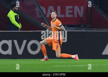 Amsterdam, Germania. 16 novembre 2024. Fussball UEFA Nations League Niederlande - Ungarn am 16.11.2024 in der Johan Cruijff Arena ad Amsterdam Torjubel zum 1:0 durch Wout Weghorst ( Niederlande ) foto: Revierfoto crediti: ddp media GmbH/Alamy Live News Foto Stock