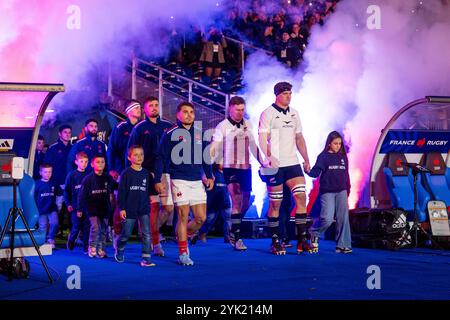 Saint Denis, Francia. 16 novembre 2024. I giocatori entrano prima dell'Autumn Nations Series 2024, partita di rugby tra Francia e nuova Zelanda il 16 novembre 2024 allo Stade de France di Saint-Denis vicino Parigi, Francia - foto Nathan Barange/DPPI Credit: DPPI Media/Alamy Live News Foto Stock