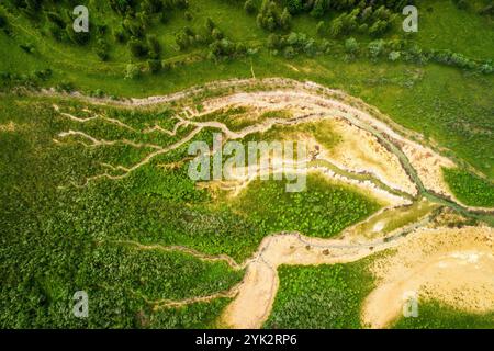 estate, fotografia aerea, montagne, foresta, fiume, abstract, Baviera, Germania, Europa Foto Stock