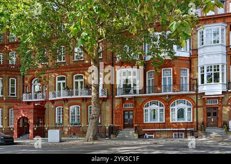 Vecchi edifici di appartamenti ornati nel quartiere Chelsea di Londra Foto Stock