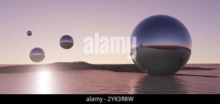 Un gruppo di quattro sfere lucenti che galleggiano nell'acqua Foto Stock