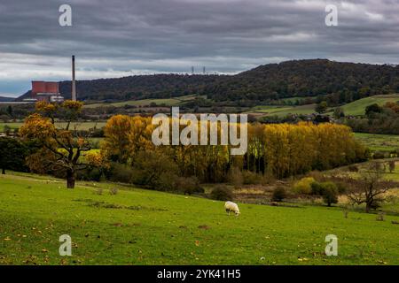 Il Long Mynd è una delle Shropshire Hills, che si trovano nella contea rurale dello Shropshire nelle West Midlands in Inghilterra. Nel 1958 le colline dello Shropshire, insieme ai terreni agricoli, ai boschi e alle valli fluviali circostanti, sono state designate come area di straordinaria bellezza naturale. La Ironbridge Coal Power Station, ora in disuso, fa parte della campagna dello Shropshire ed è situata sulle rive del fiume Severn a Buildwas nello Shropshire Foto Stock