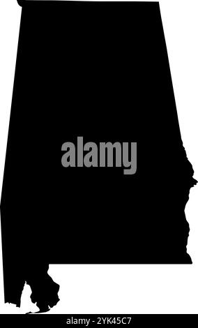 Mappa dei contorni dello stato dell'Alabama, USA. Illustrazione grafica vettoriale su uno sfondo trasparente con bordi di area neri Illustrazione Vettoriale