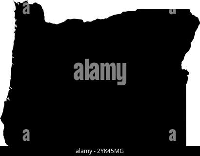 Mappa dei contorni dello stato dell'Oregon, Stati Uniti. Illustrazione grafica vettoriale su uno sfondo trasparente con bordi di area neri Illustrazione Vettoriale