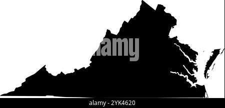 Mappa di contorno dello stato della Virginia, Stati Uniti. Illustrazione grafica vettoriale su uno sfondo trasparente con bordi di area neri Illustrazione Vettoriale