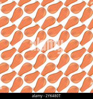 Bistecche di salmone a mano libera con motivo senza cuciture in stile acquerello. Lo sfondo è il giorno del mangiare sano o il giorno del pesce. Sfondo per illustrazioni vettoriali isolate, packaging o promozioni Web, schede tematiche, blog e poster Illustrazione Vettoriale